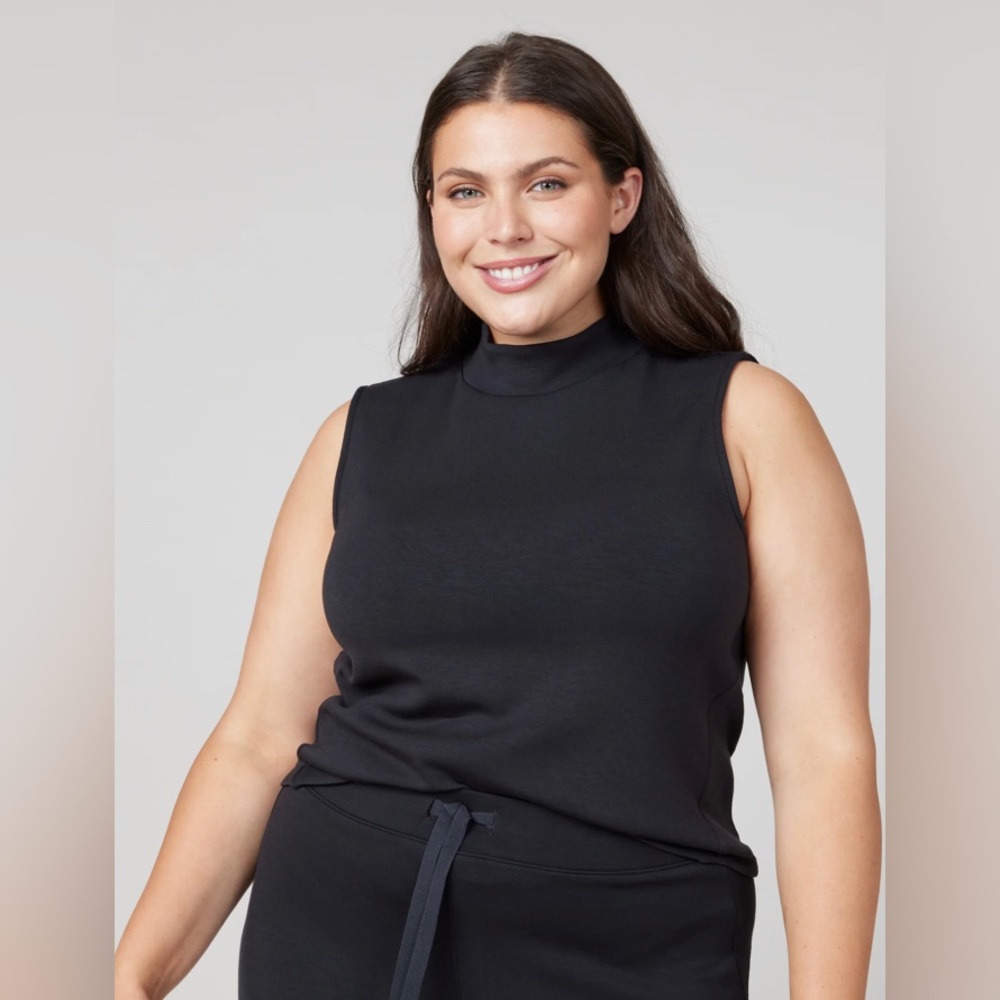 SPANX Black Fitted Sleeveless Tank Top with Mandarin Collar